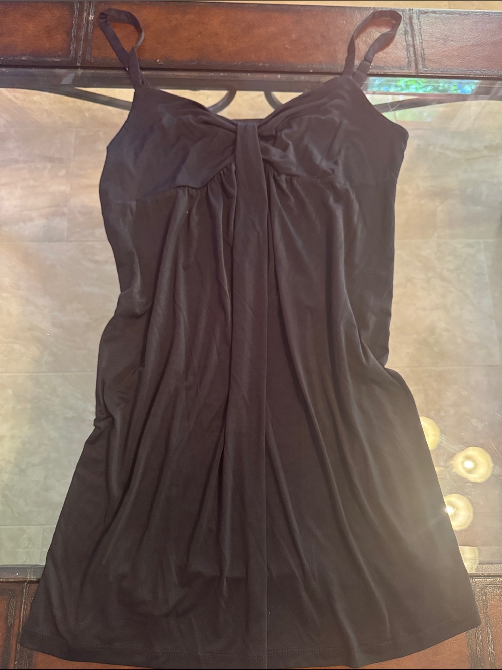 Jones New York Black Spaghetti-Strap Mini Dress with Gathered Front